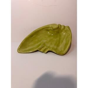 Mid Century Modern Ceramic Leaf Dish – Signed “CM” – Avocado Green – Retro MCM P